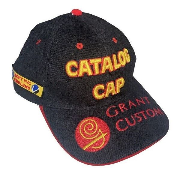 Vintage Hat Catalog Cap GRANT CUSTOM ADVERTISING Strapback Black 60s RARE - Picture 1 of 9